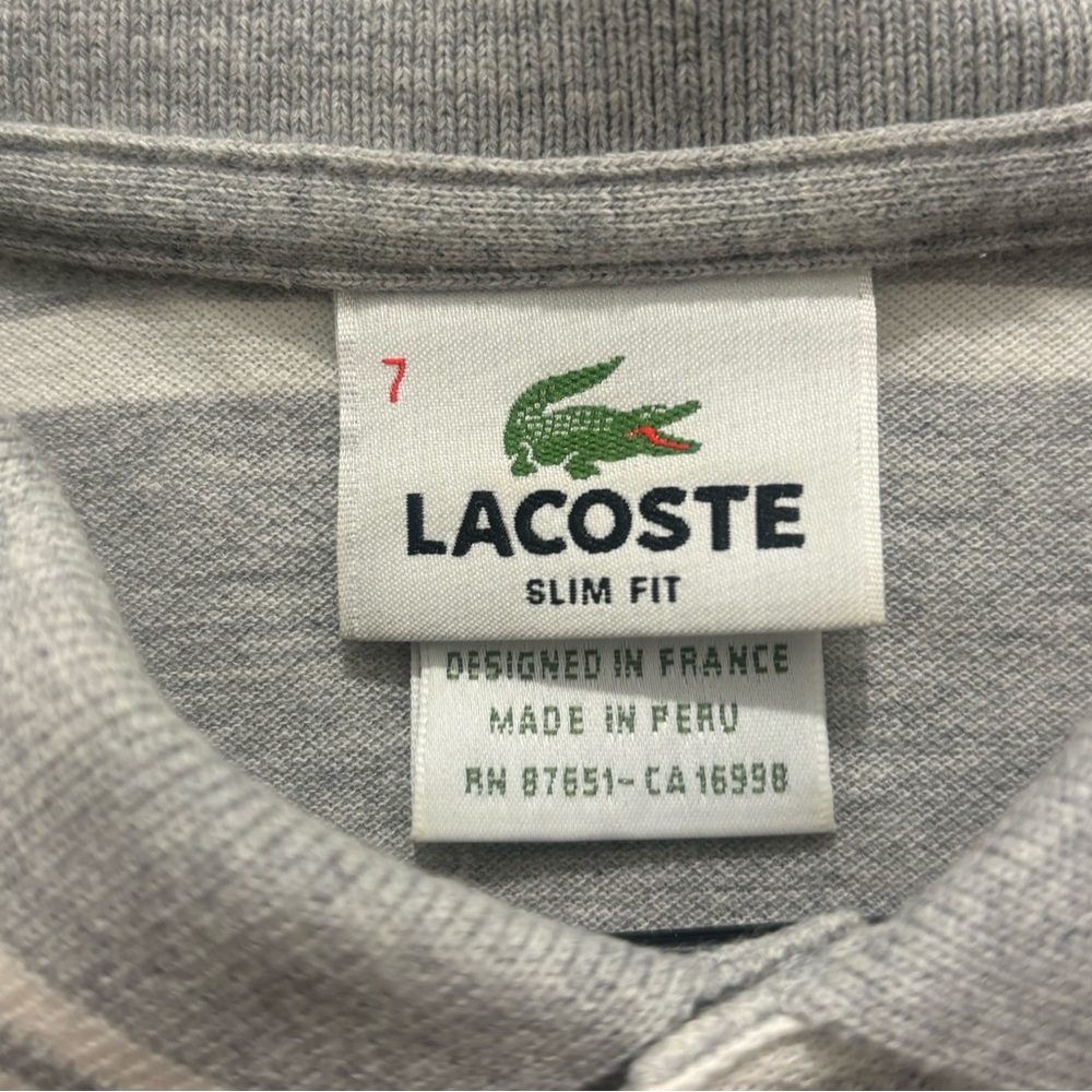 Lacoste Men’s Gray Striped Polo Shirt Slim Fit Size 7 Large - Picture 2 of 3